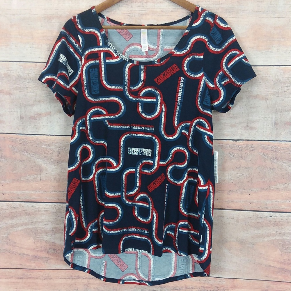 NWT Lularoe Classic Tee Red Blue White Hi-Lo Shirt
